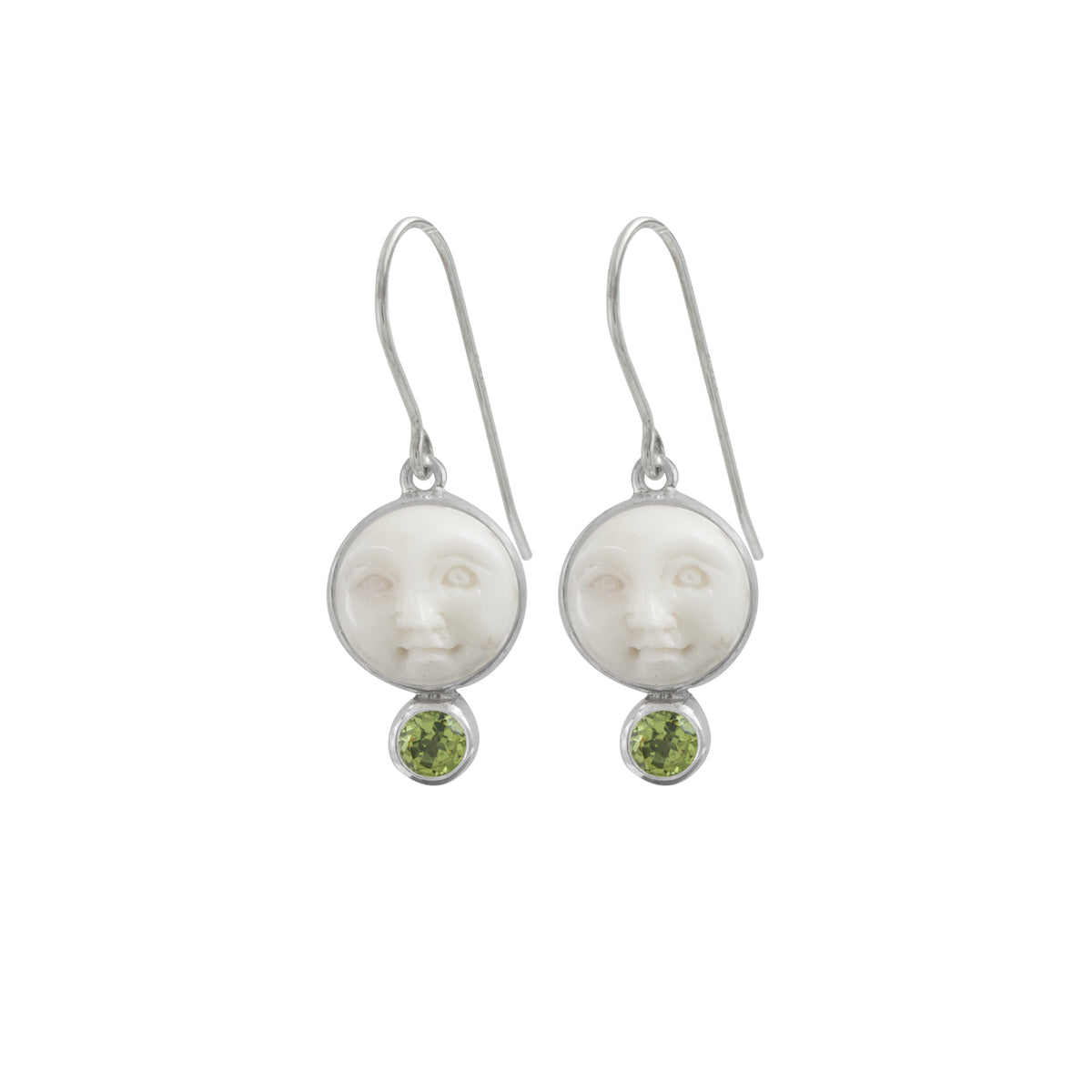 Sterling Silver Earring With Bone Face &amp; Round Stone