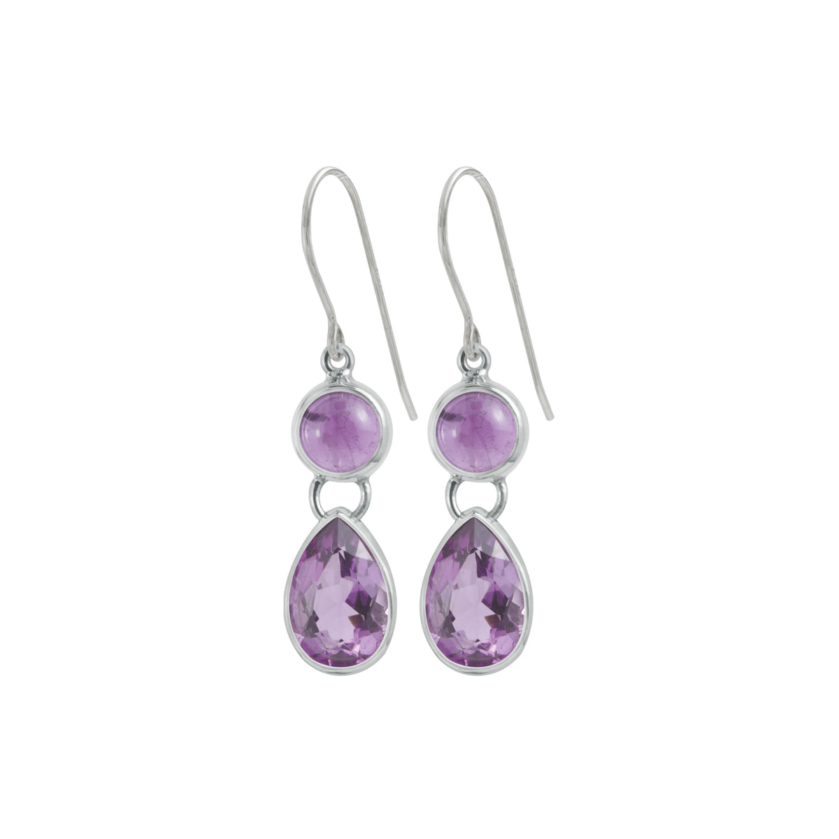 Sterling Silver Earring With Amethyst Round &amp; Pear
