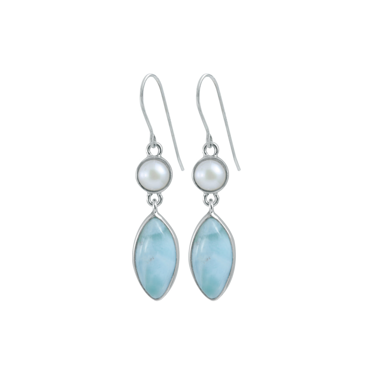 Larimar And Pearl Silver Earring