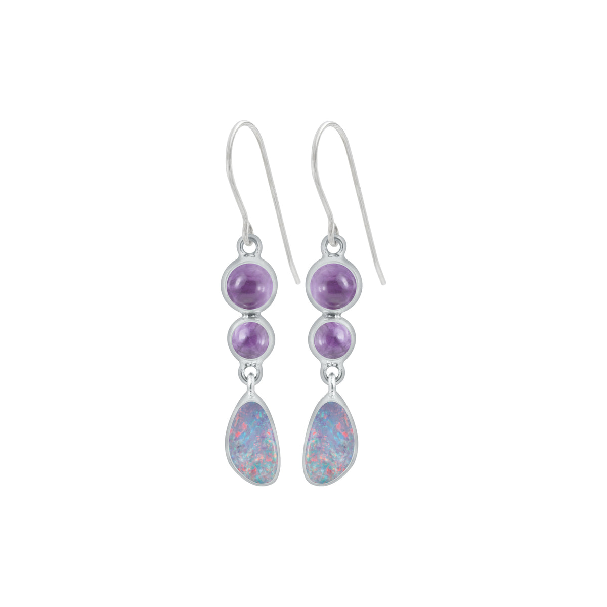 Sterling Silver Earring With Amethyst Round, Opal Baby Drop