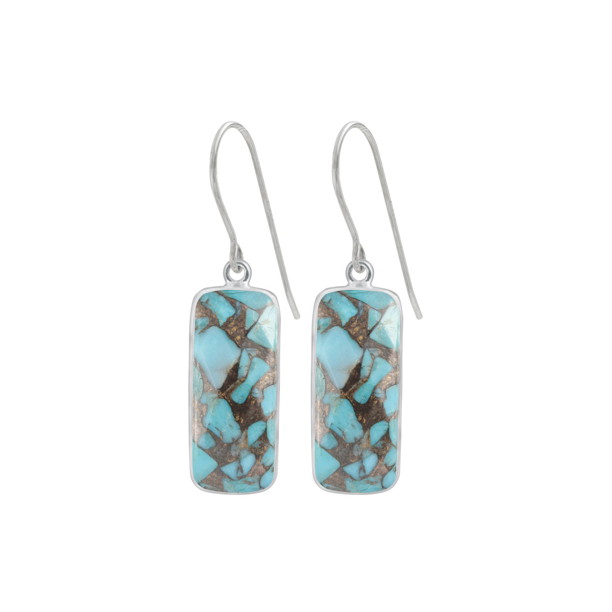 Sterling Silver Earring With Turquoise Rectangle Drop