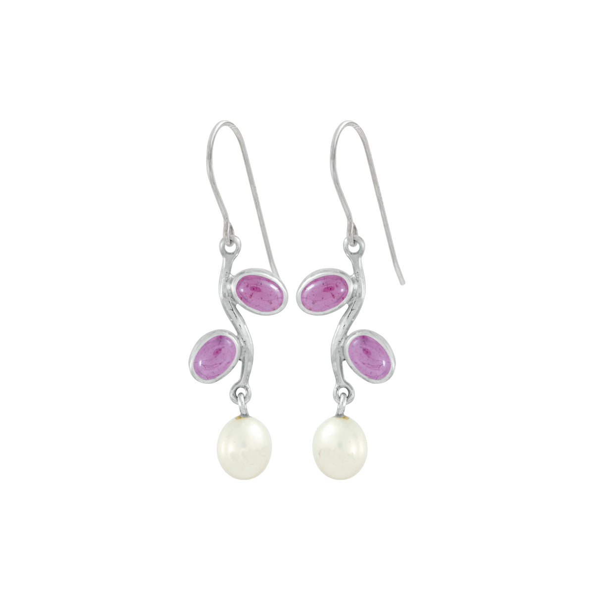 Sterling Silver Earring With Rhodolite Gaenet, Pearl Drop