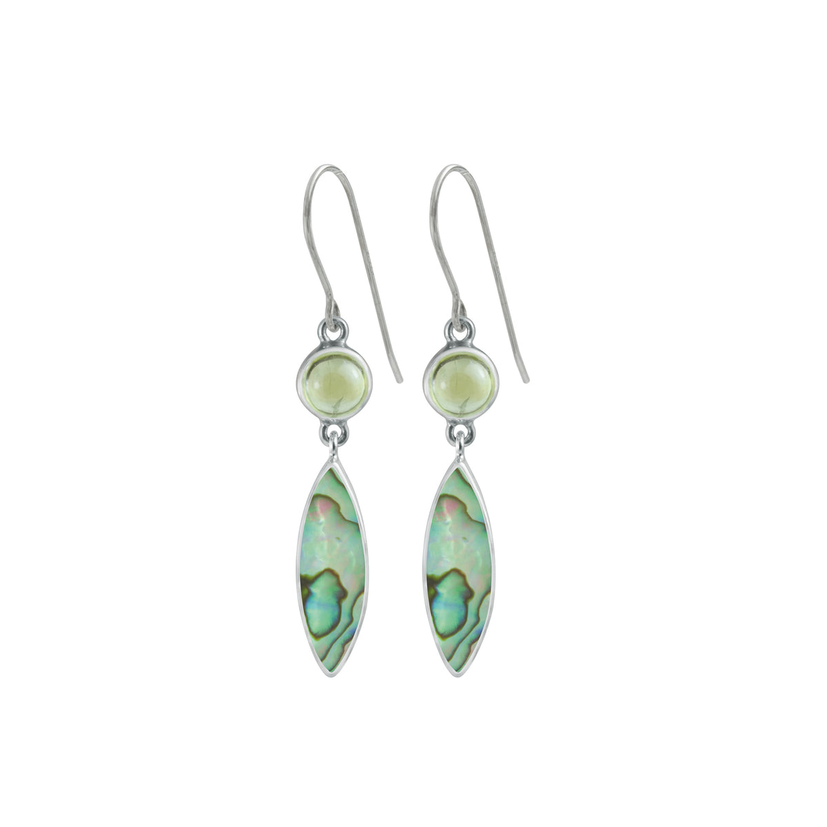 Sterling Silver Earring With Peridot Round, Paua Marquis Drop