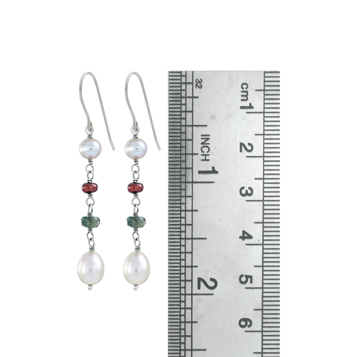 Sterling Silver Earring With Bead Conected On The Chain