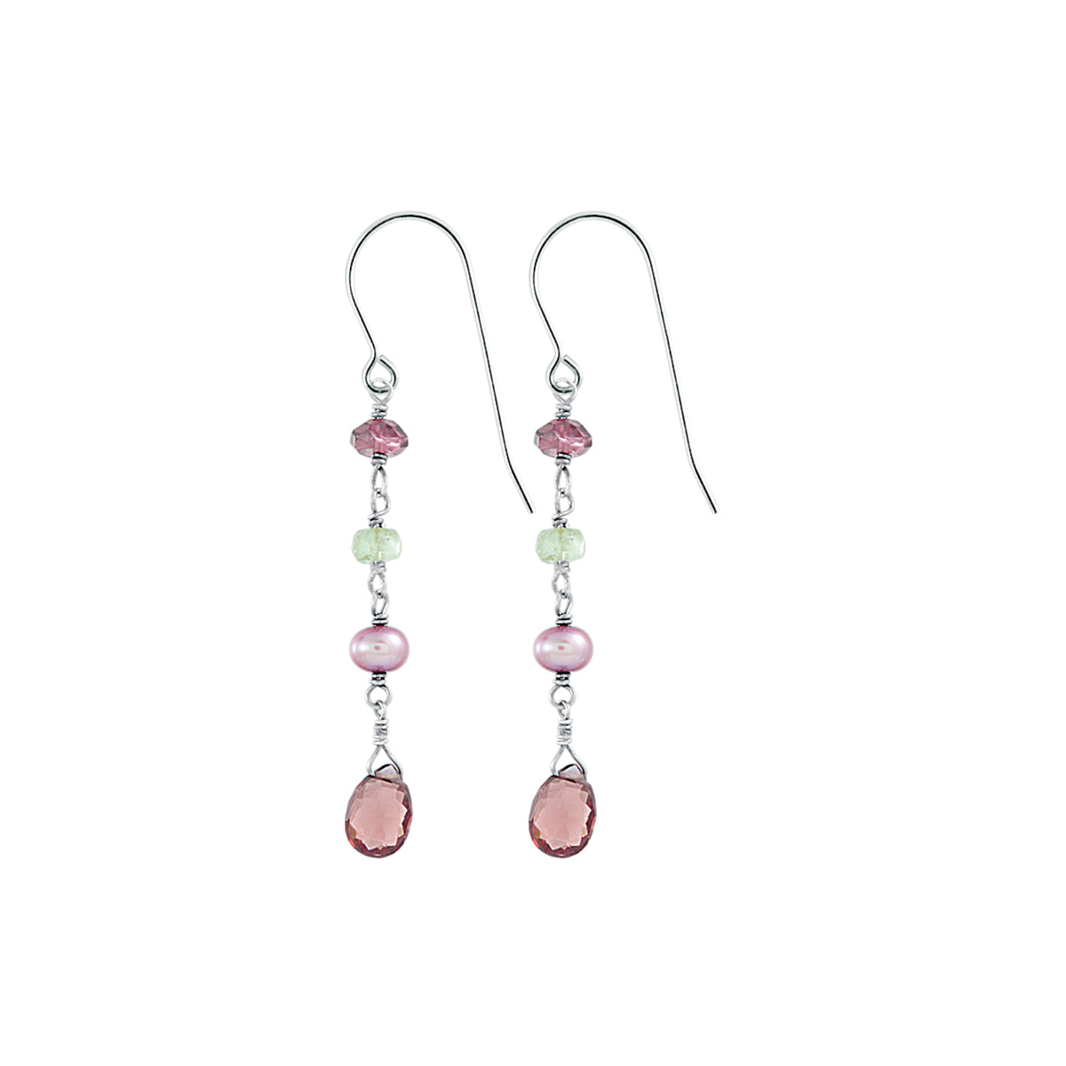 Sterling Silver Earring With Bead Conected On The Chain