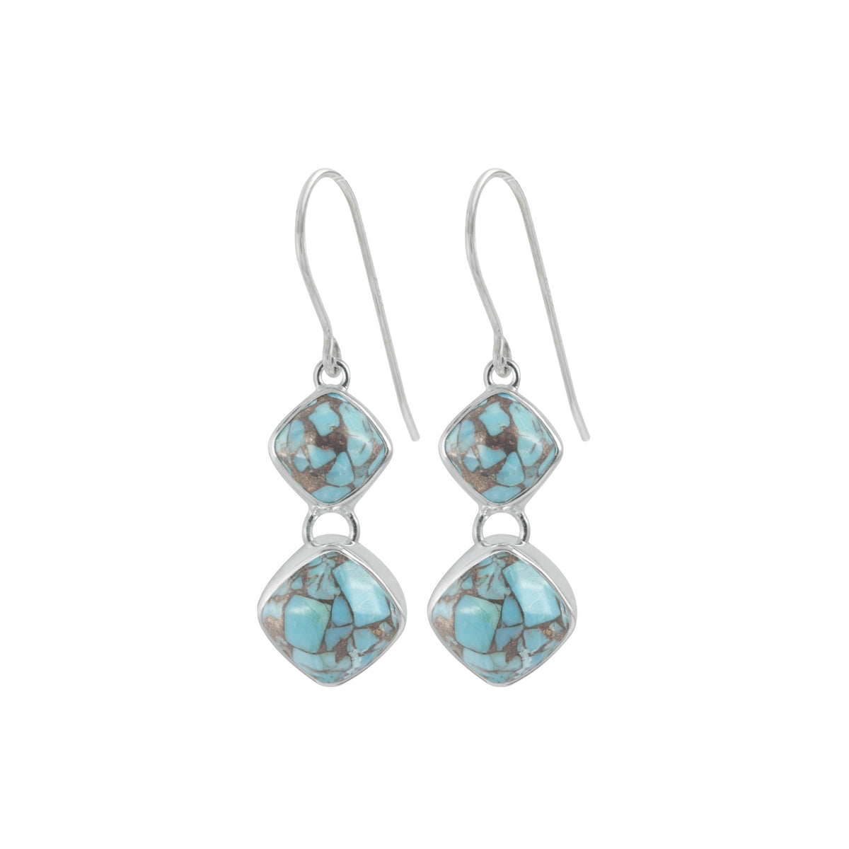 Sterling Silver Earring With Lapis &amp; Turquoise Square Drop