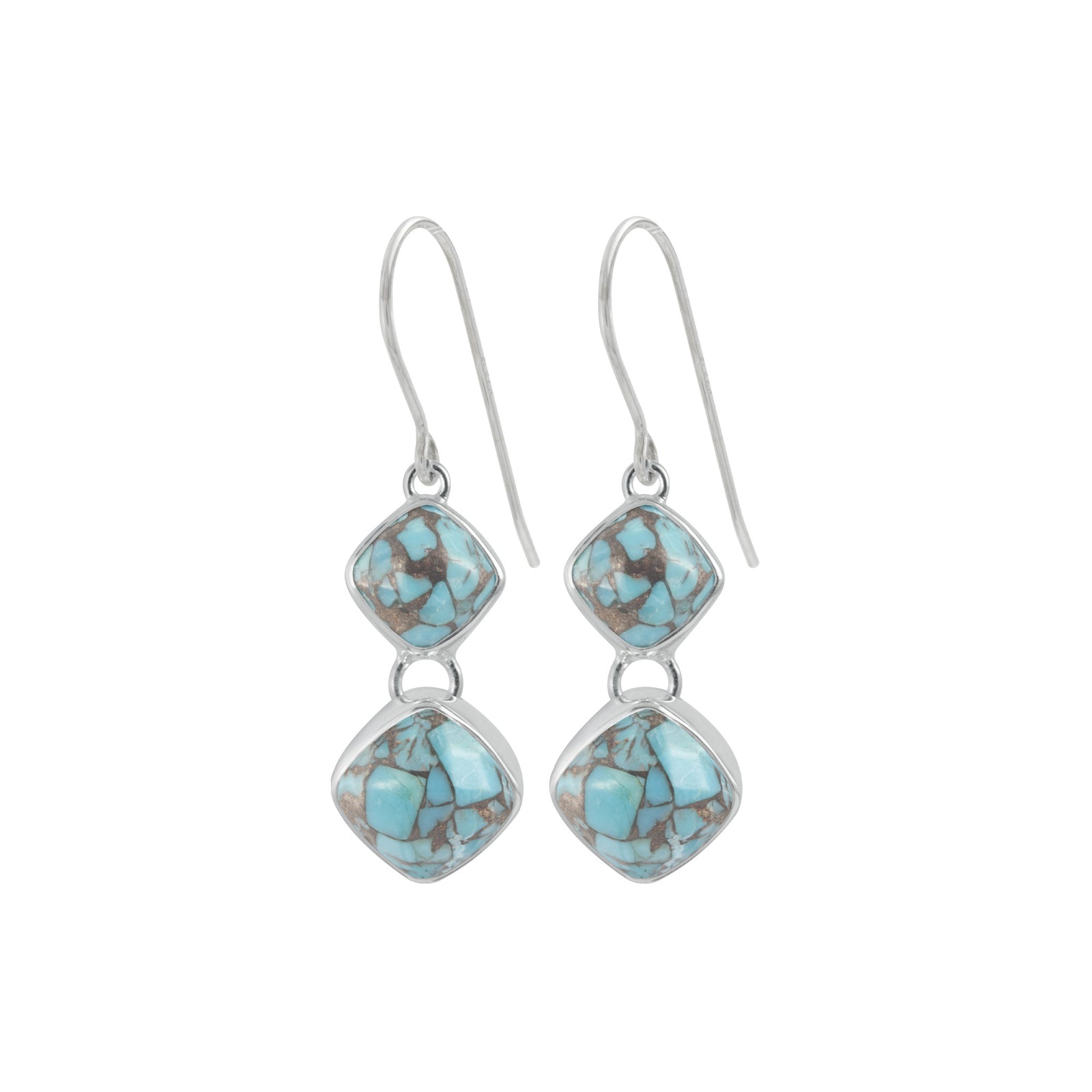 Sterling Silver Earring With Lapis & Turquoise Square Drop