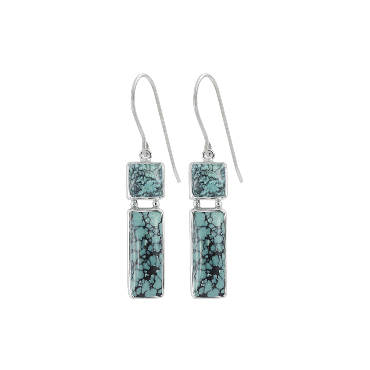 Sterling Silver Earring With Turquoise Square &amp; Rectangle