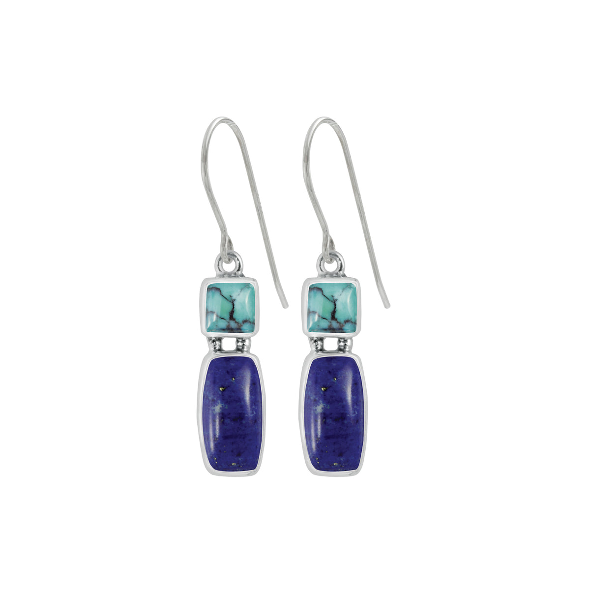 Sterling Silver Earring With Turquoise &amp; Lapis Rectangle Cushion