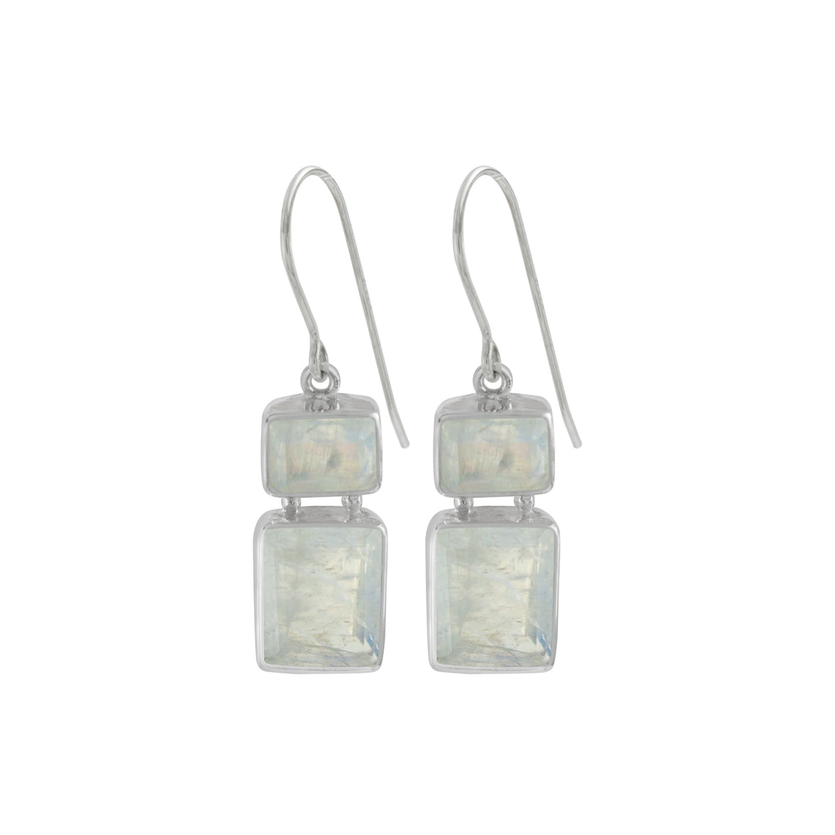 Sterling Silver Earring With Rainbowmoon Stone Rectangle Facet