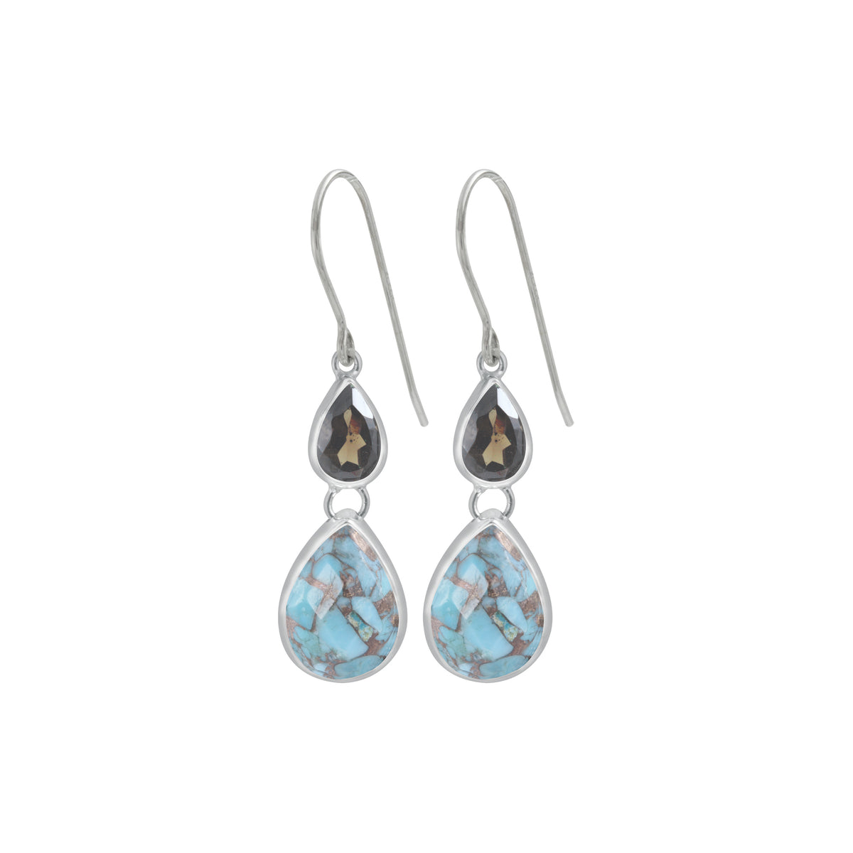 Silver Earring With Blue Topaz &amp; Laboradite Drop