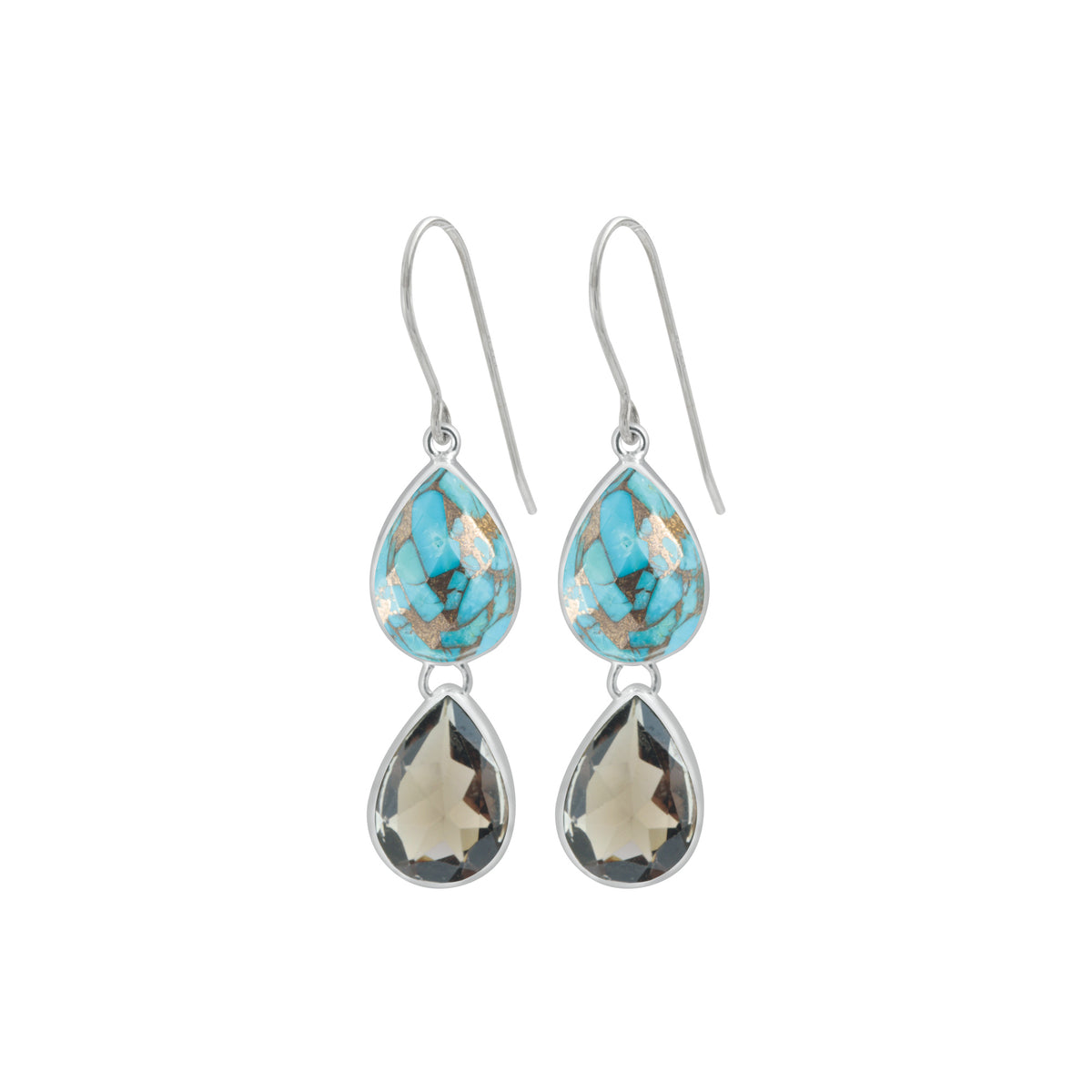 Silver Earring With Blue Topaz &amp; Laboradite Drop
