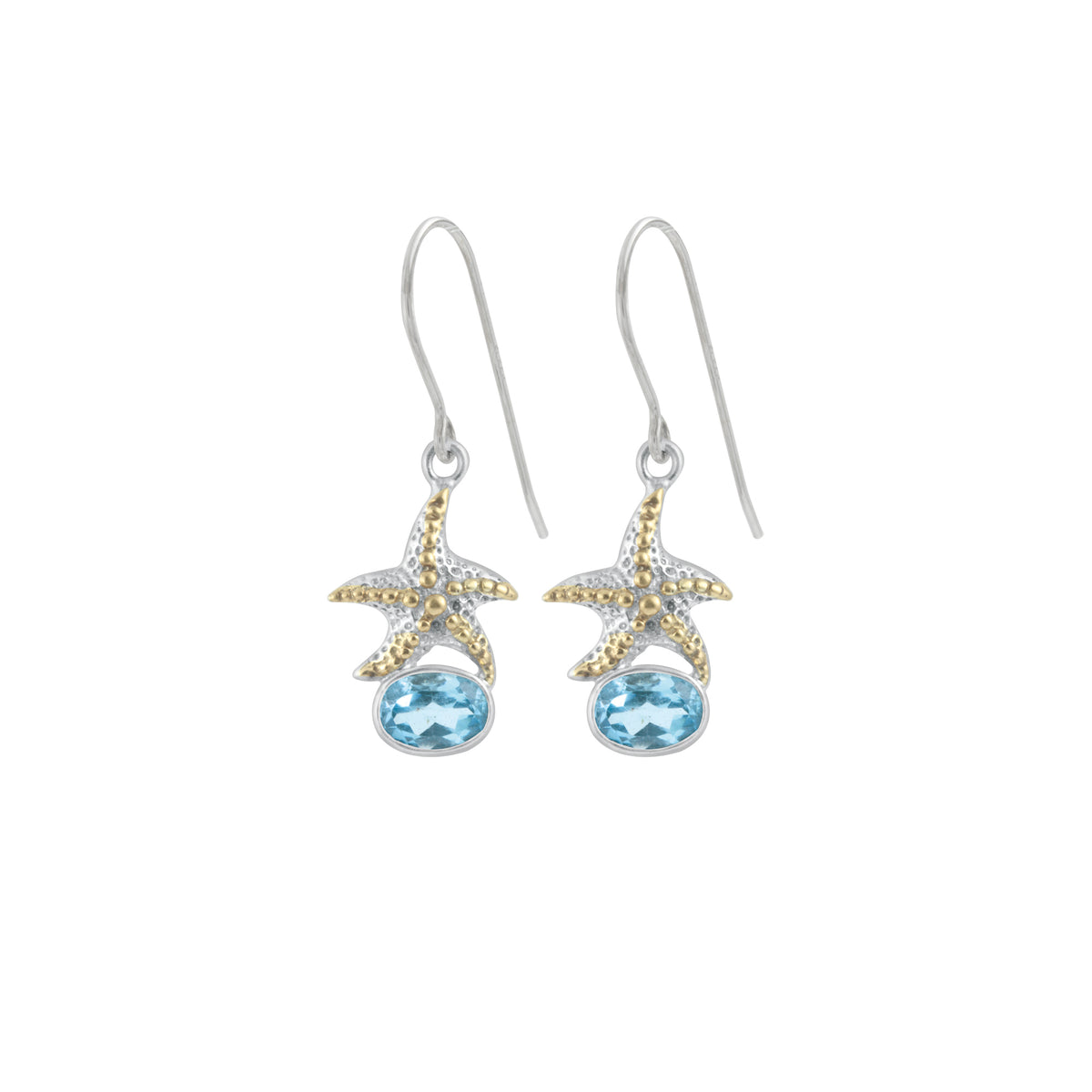 Sterling Silver Earring With Star Component &amp; Oval Blue Topaz