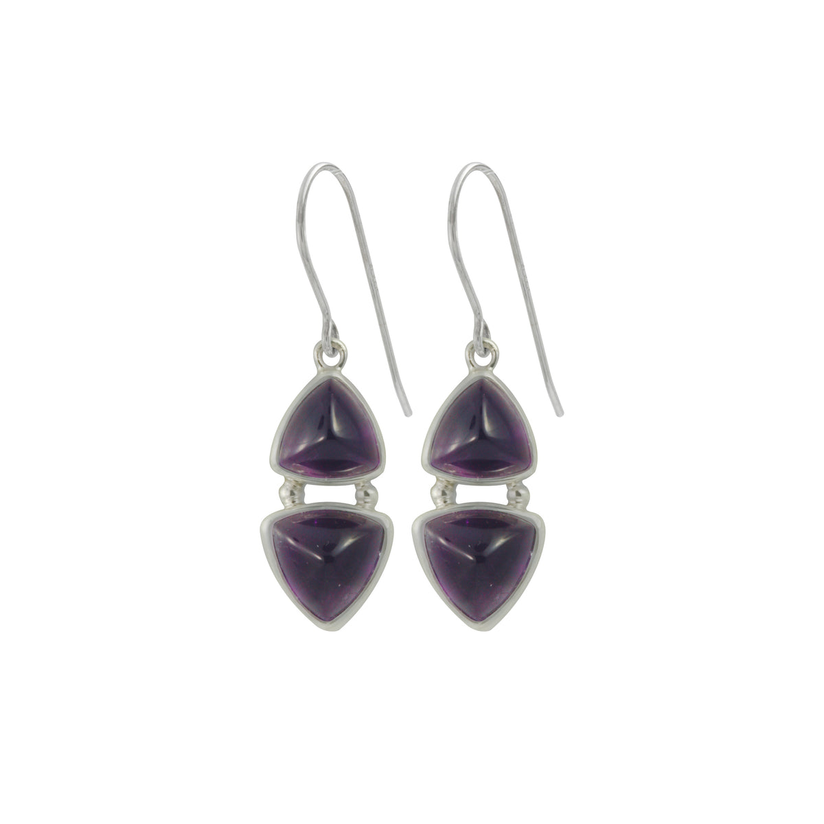 Sterling Silver Earring With 2 Amethyst Triangle
