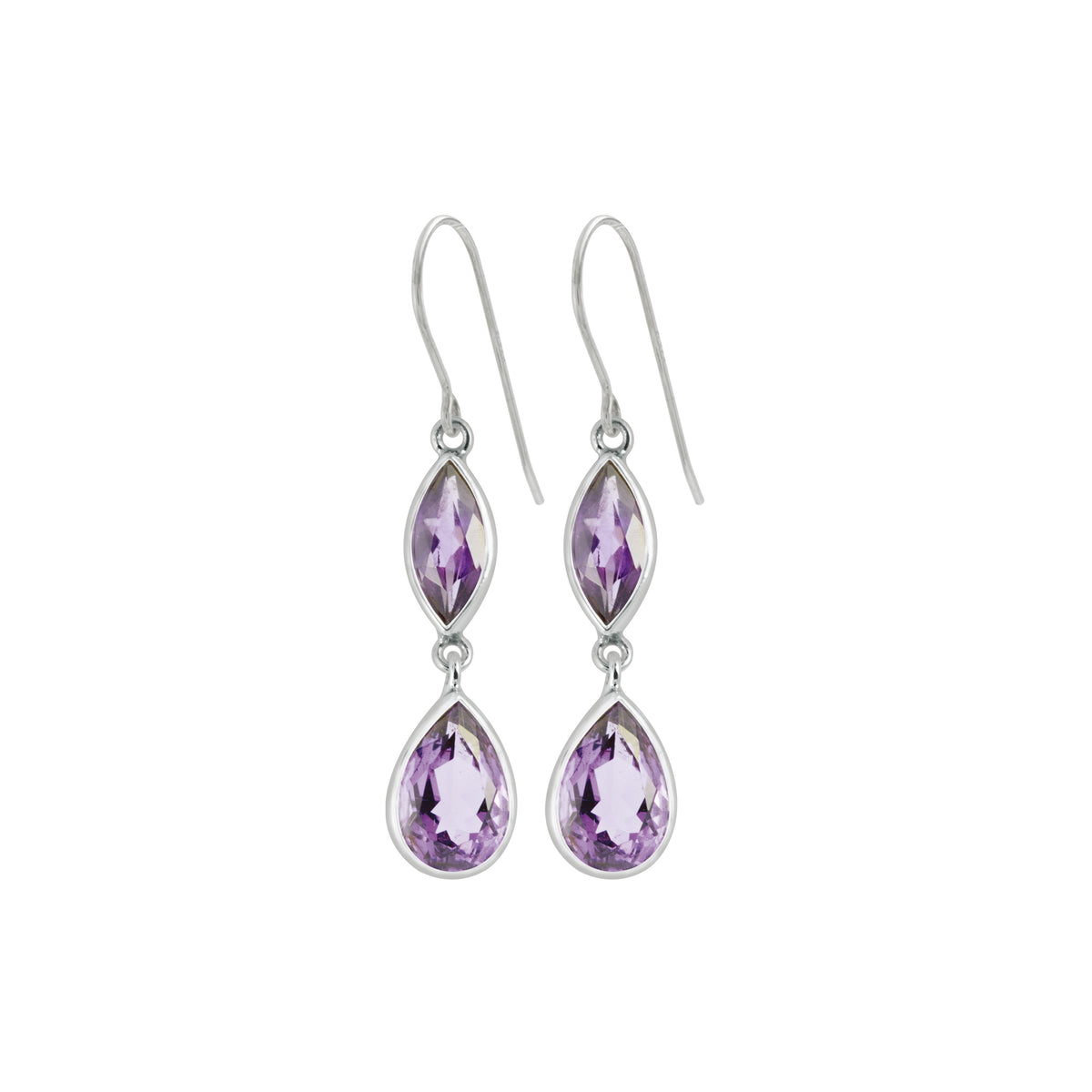 Sterling Silver Earring With Amethyst Marquis &amp; Pear Drop