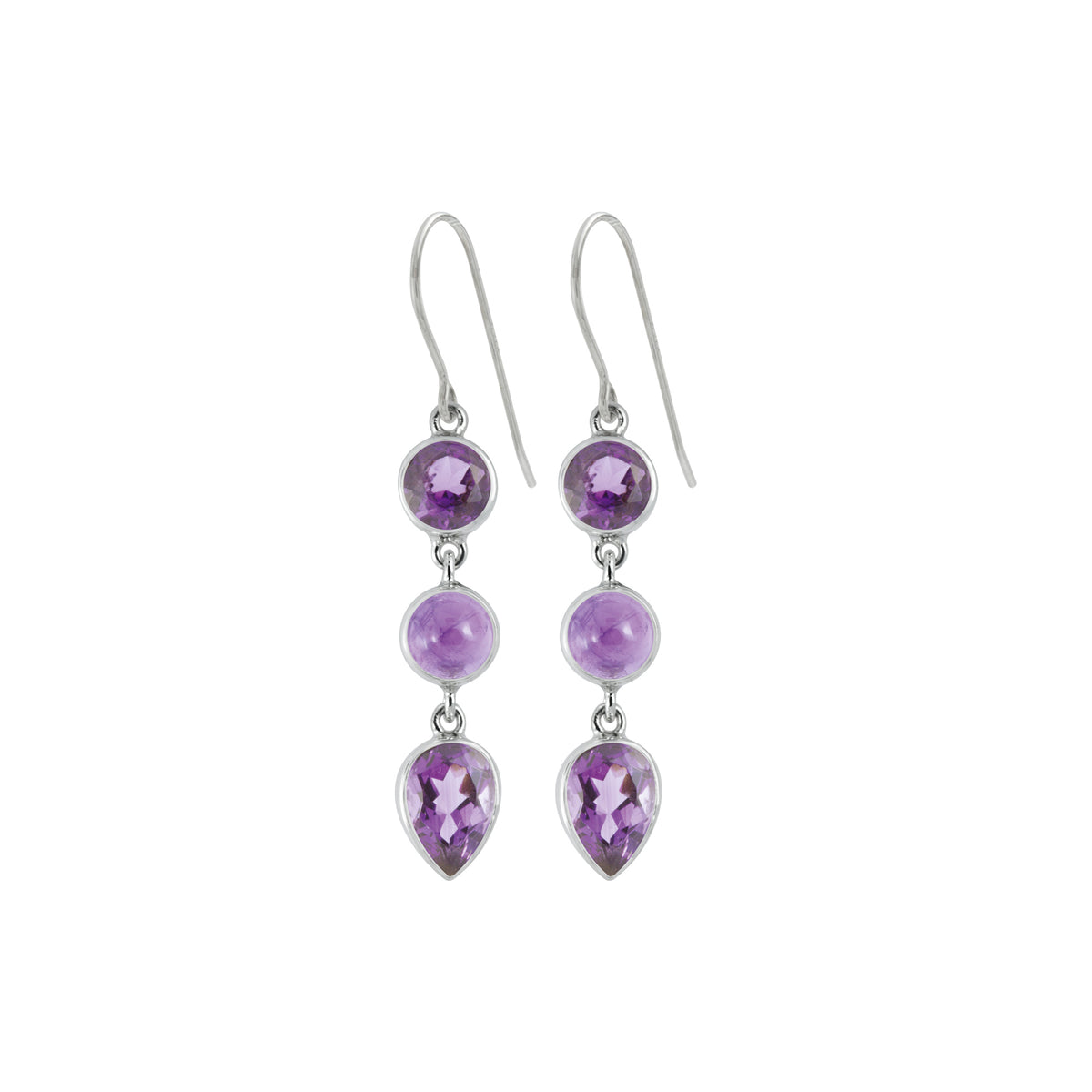 Sterling Silver Earring With Amethyst Wound &amp; Pear Drop