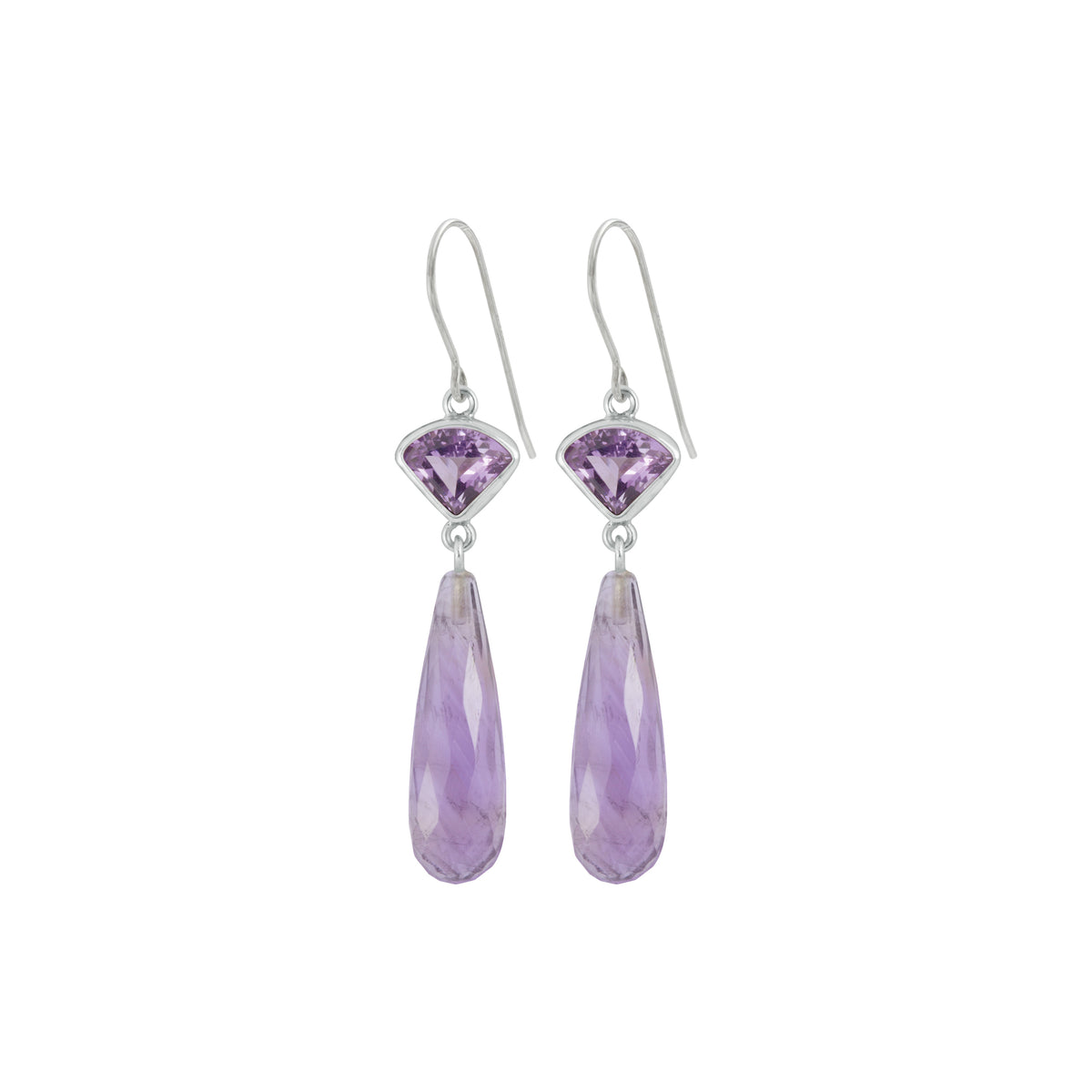 Sterling Silver Earring With Amethyst Fan &amp; Brio Drop