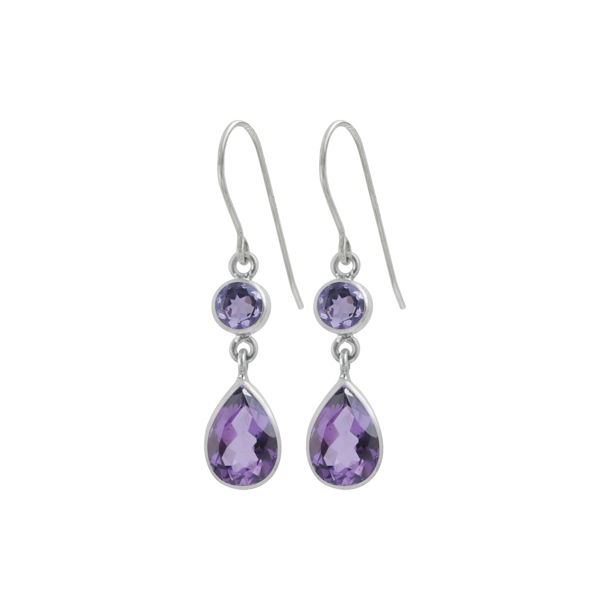 Sterling Silver Earring With Amethyst Round And Pear Facet