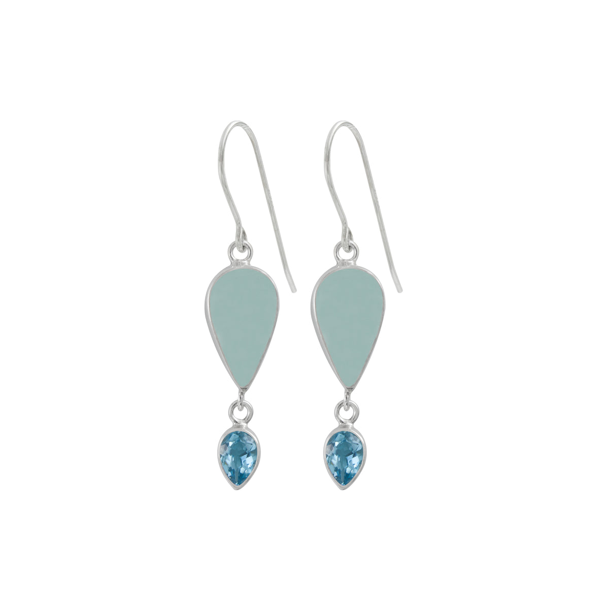 Sterling Silver Earring With Sea Glass, Blue Topaz Pear Facet
