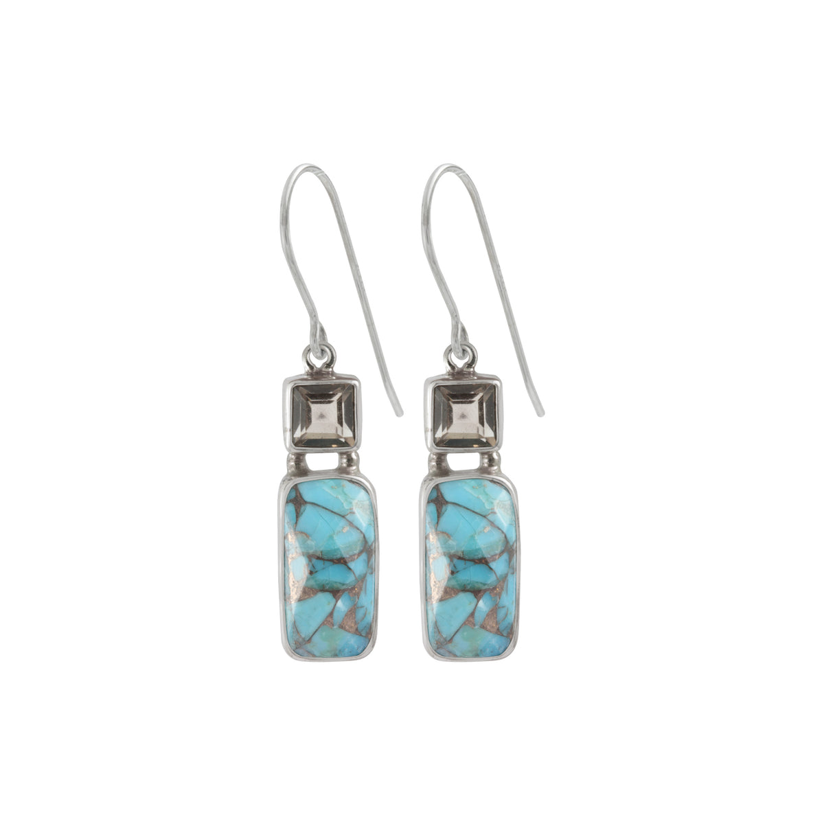 Turqoise with smokey quartz Simple and Elagant Earring