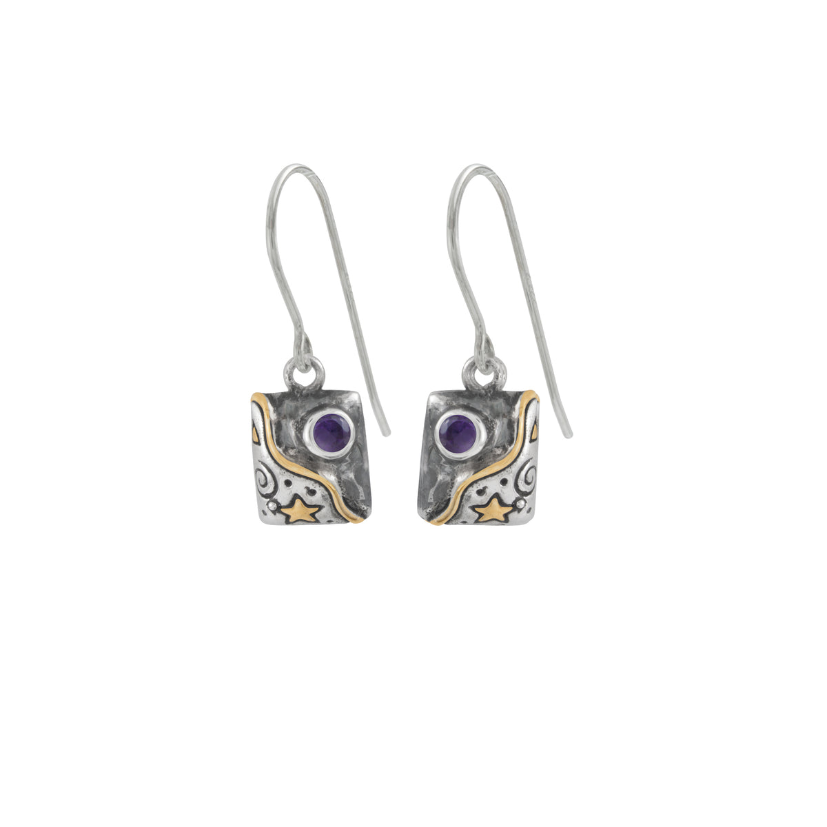 Sterling Silver Earring Galaxy Rectangle Component With Amethyst Round