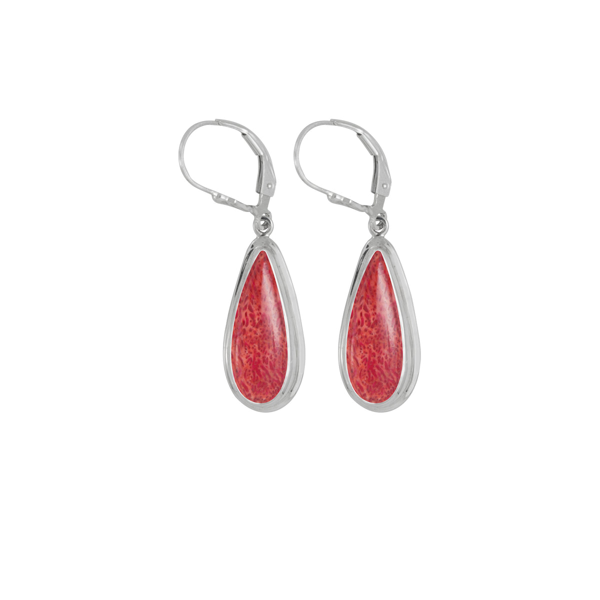 Sterling Silver Earring With Sponge Coral Pear Drop
