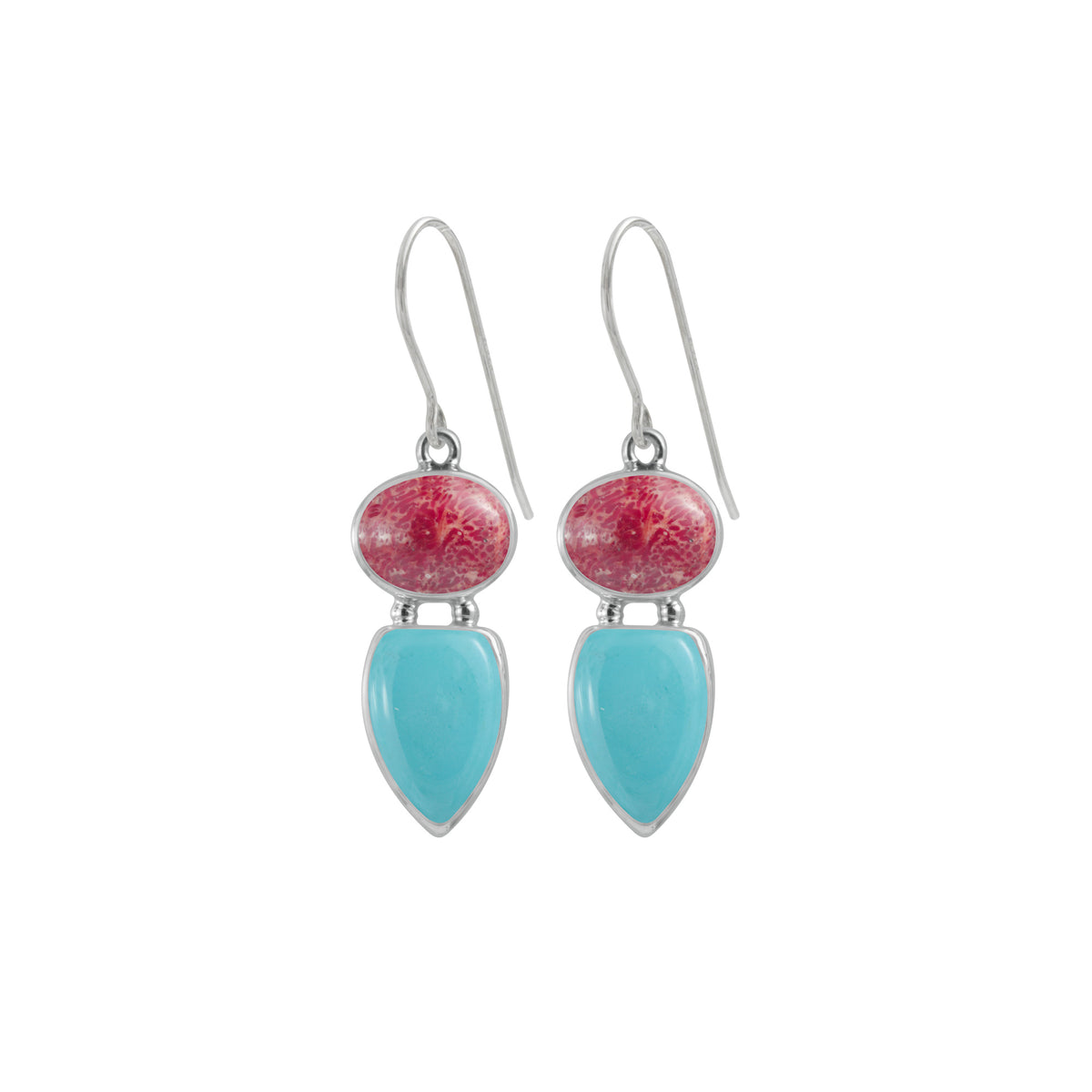 Sterling Silver Earring With Sponge Coral, Turquoise Haf Bullet