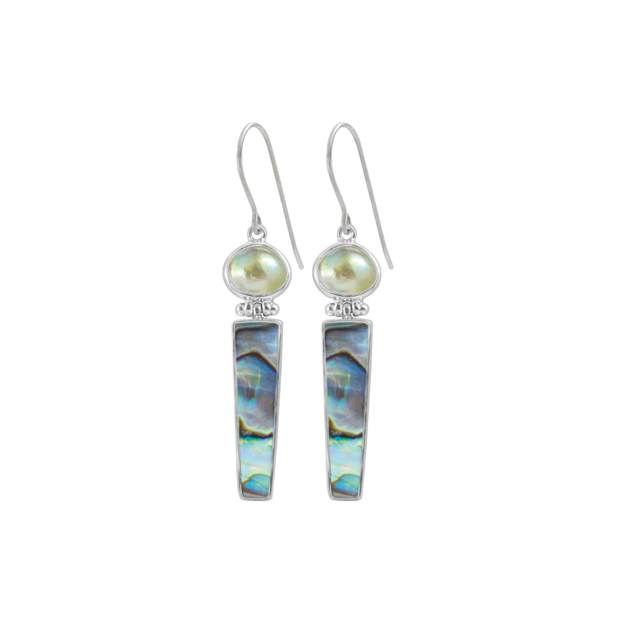 Sterling Silver Earring With Sea Glass Aqua, Paua Rectangle Drop