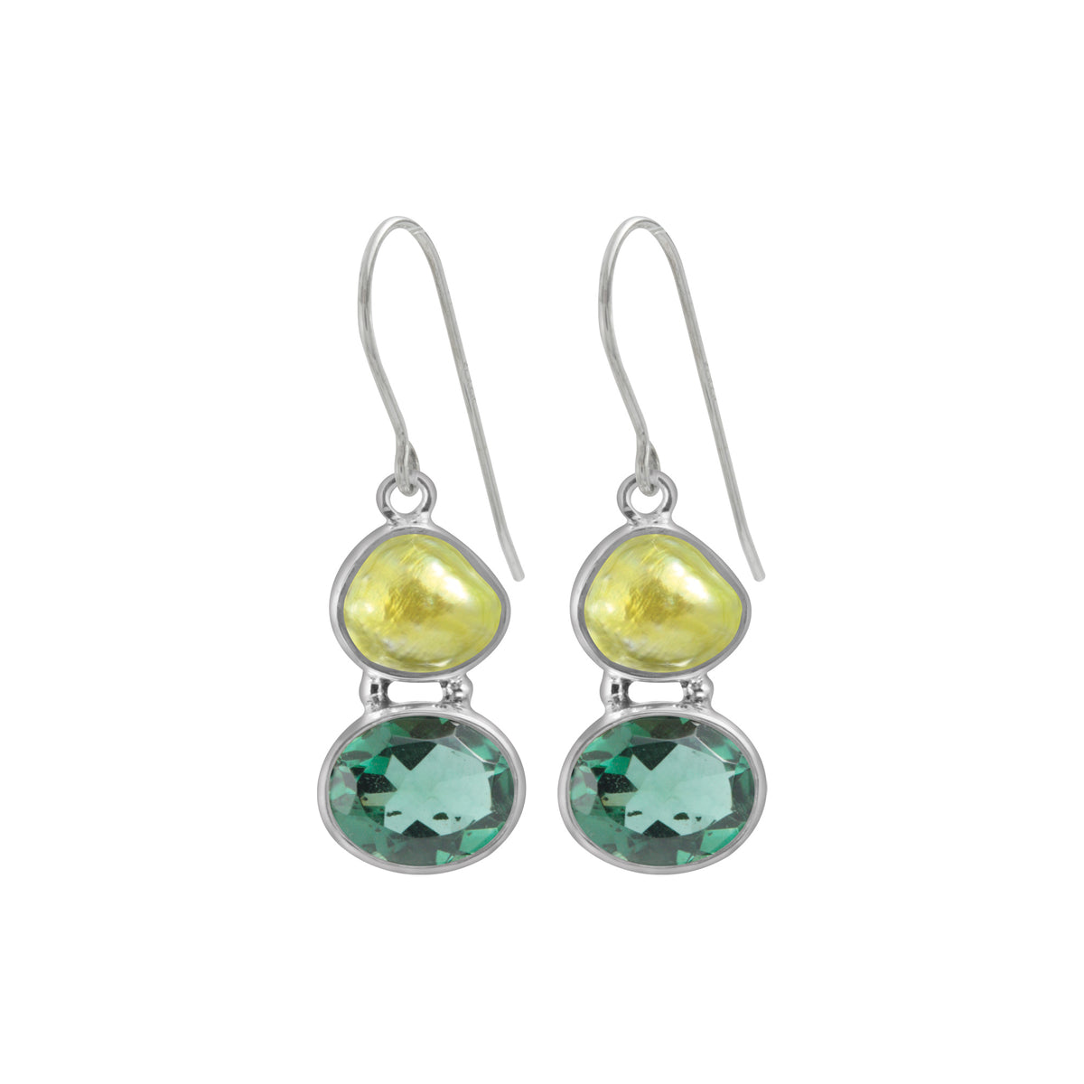 Sterling Silver Earring With Pearl, Green Quarzt Oval