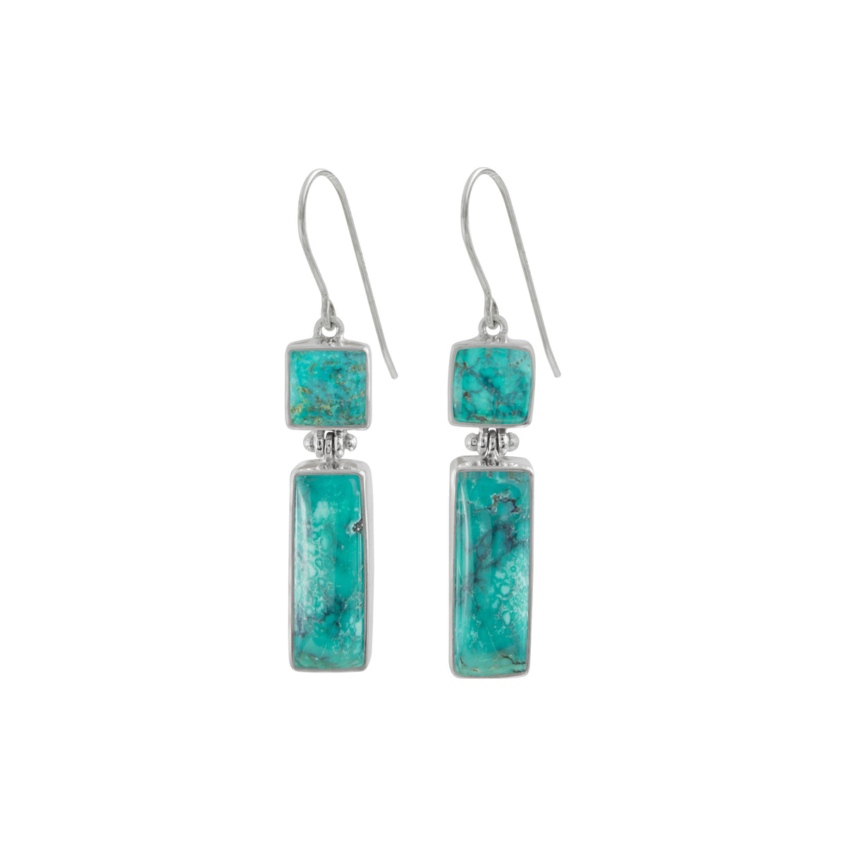 Sterling Silver Earring With Turqouise Square And Rectangle