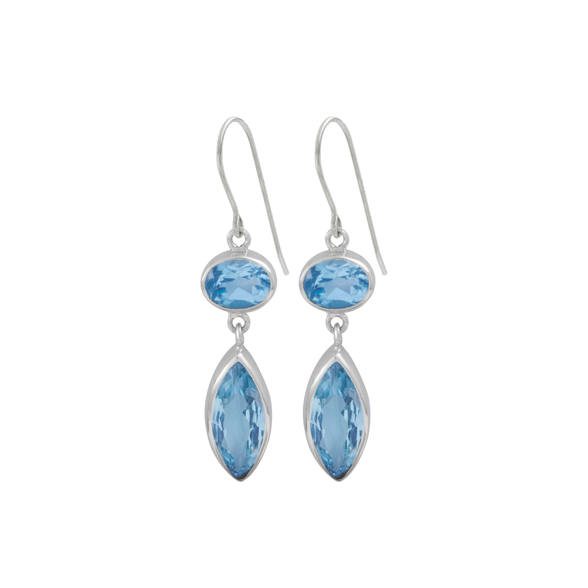 Sterling Silver Earring With Blue Topaz Marquoise &amp; Oval Facet