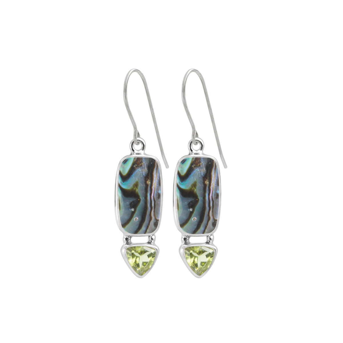 Sterling Silver Earring With Paua Rectangle And Peridot Triangle