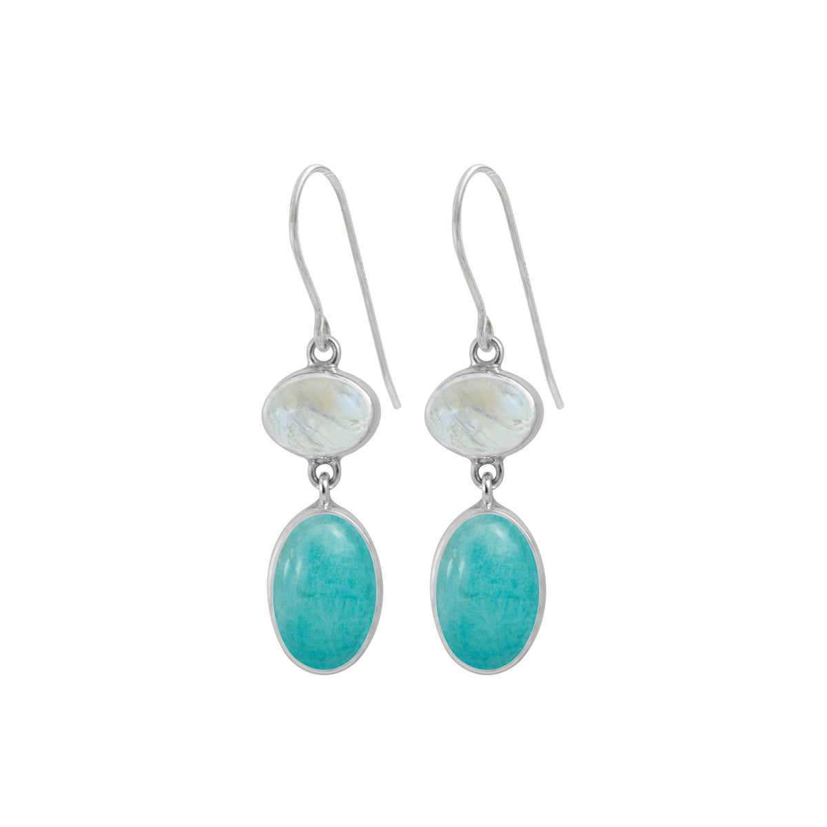 Sterling Silver Earring With Rainbowmoon &amp; Amozonite Oval Cab