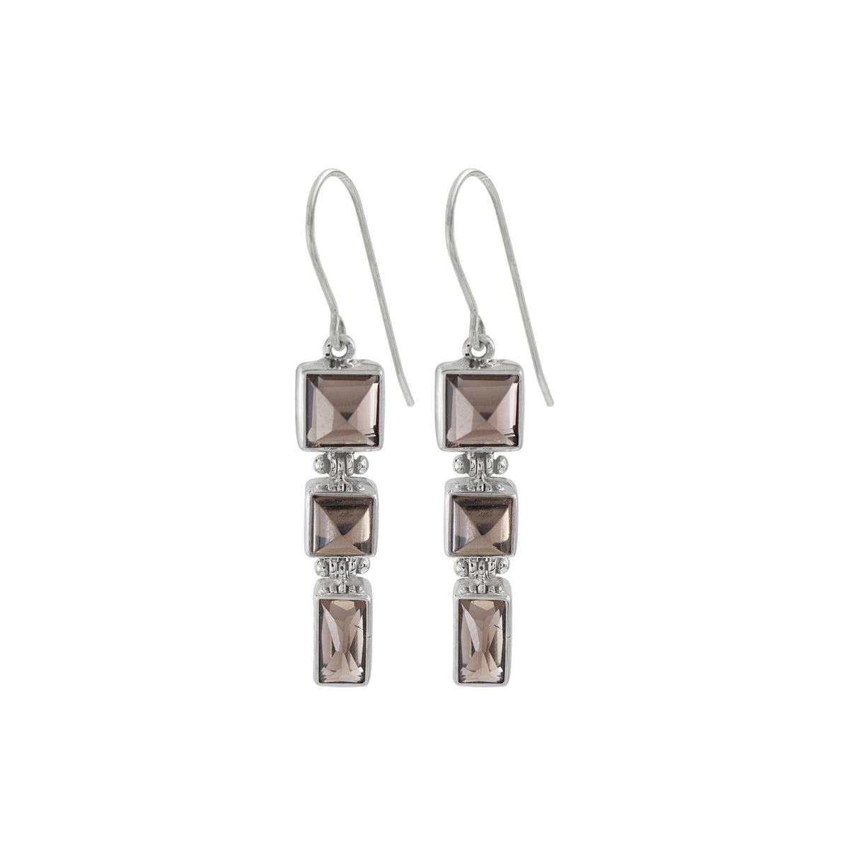 Sterling Silver Earring With 3 Smokey Quartz