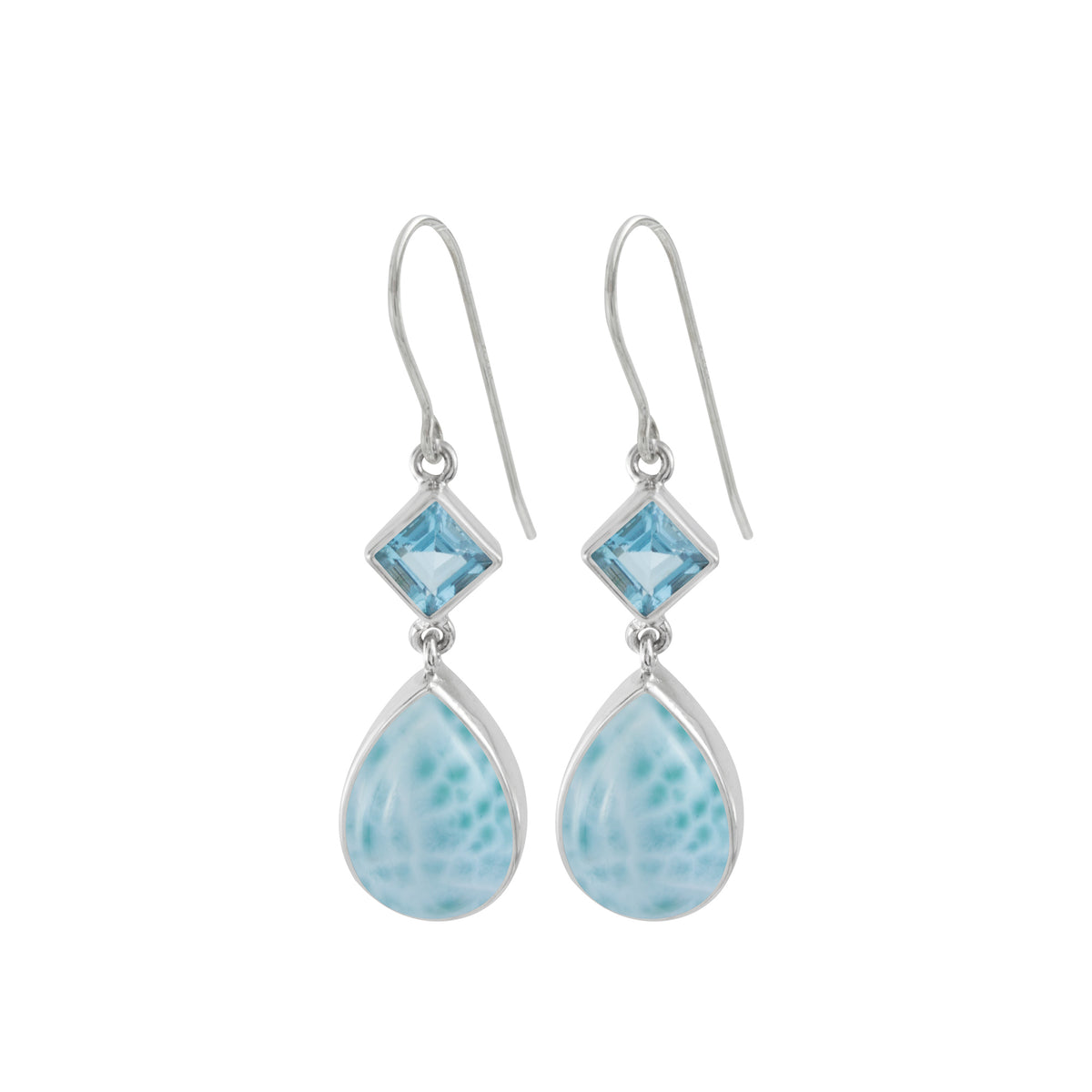 Sterling Silver Earring With Turquoise Square And Sugilate Pear Drop