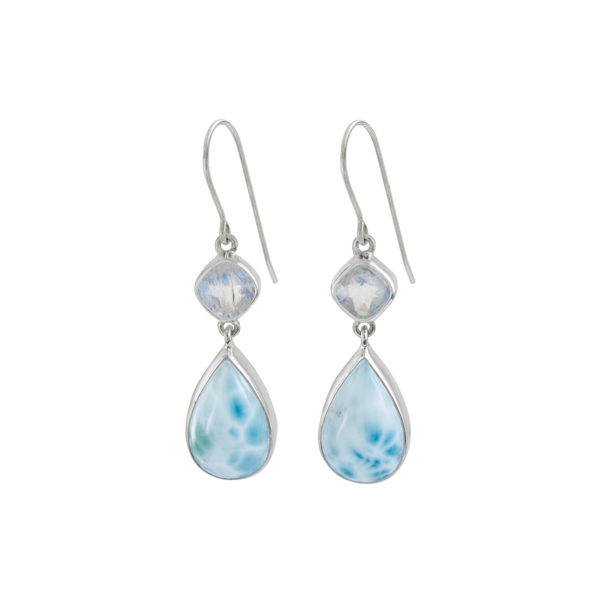 Sterling Silver Earring With Turquoise Square And Sugilate Pear Drop