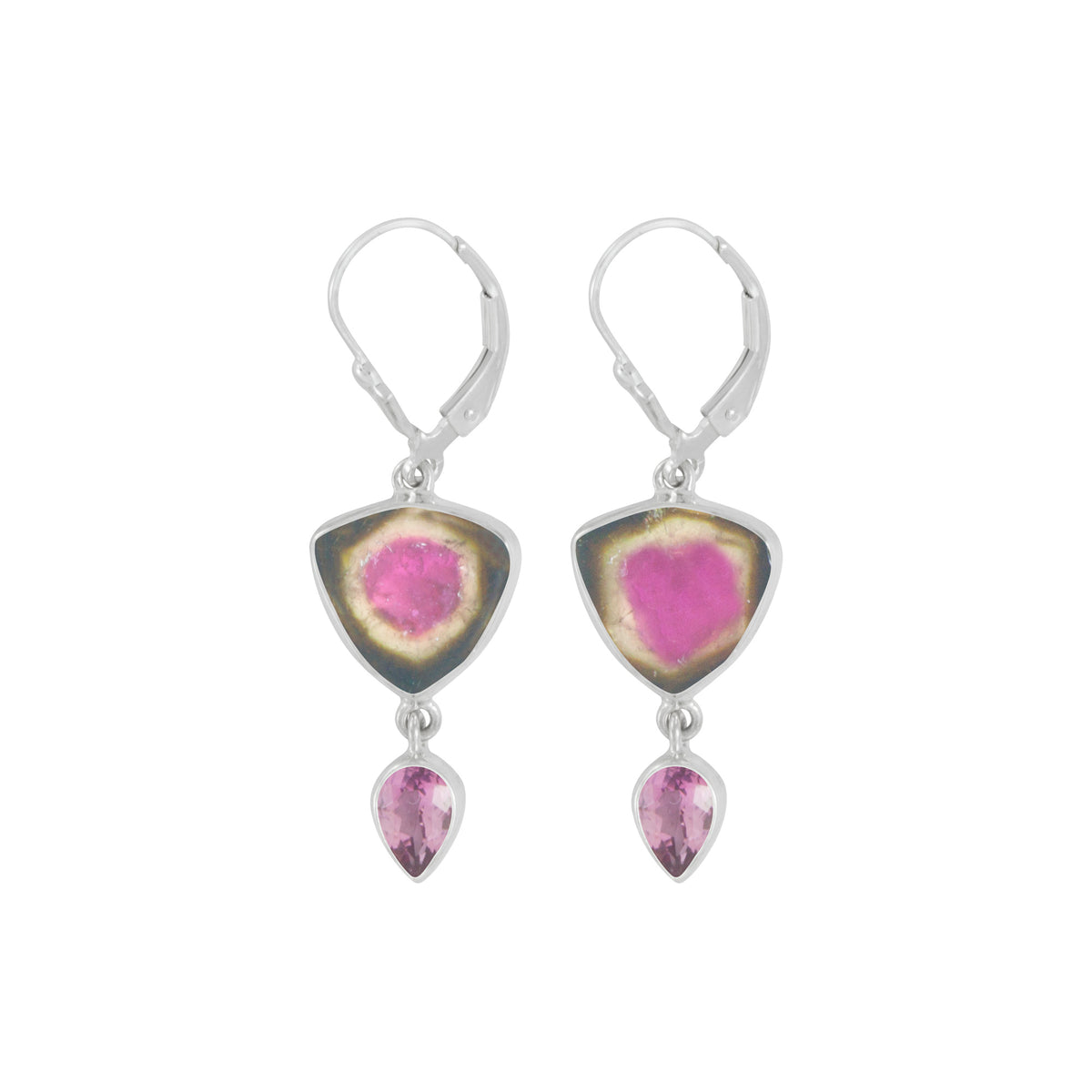 Sterling Silver Earring With Watermelon Free Form, Pink Tourmaline Pear Facet Drop