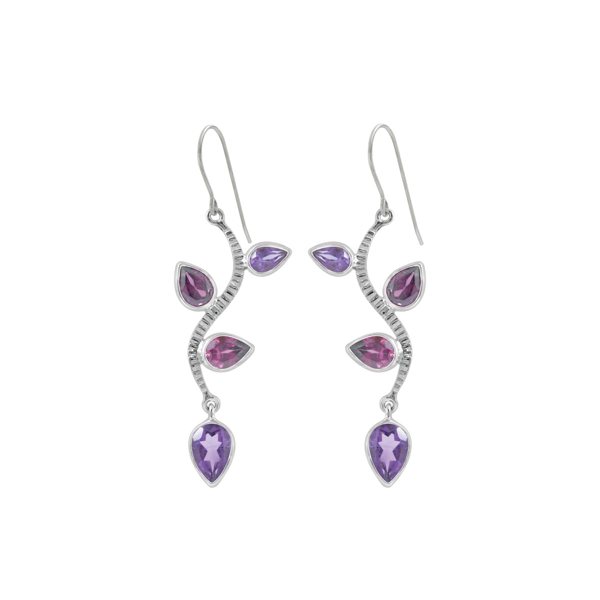 Sterling Silver Earring With 2 Blue Topaz Pear And Opal Free Form Drop