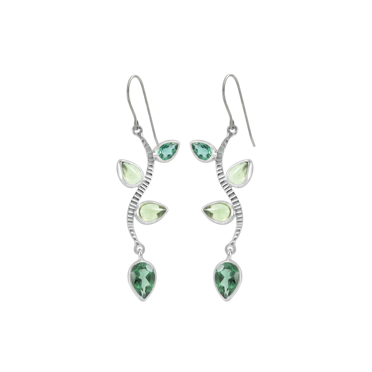 Sterling Silver Earring With 2 Blue Topaz Pear And Opal Free Form Drop