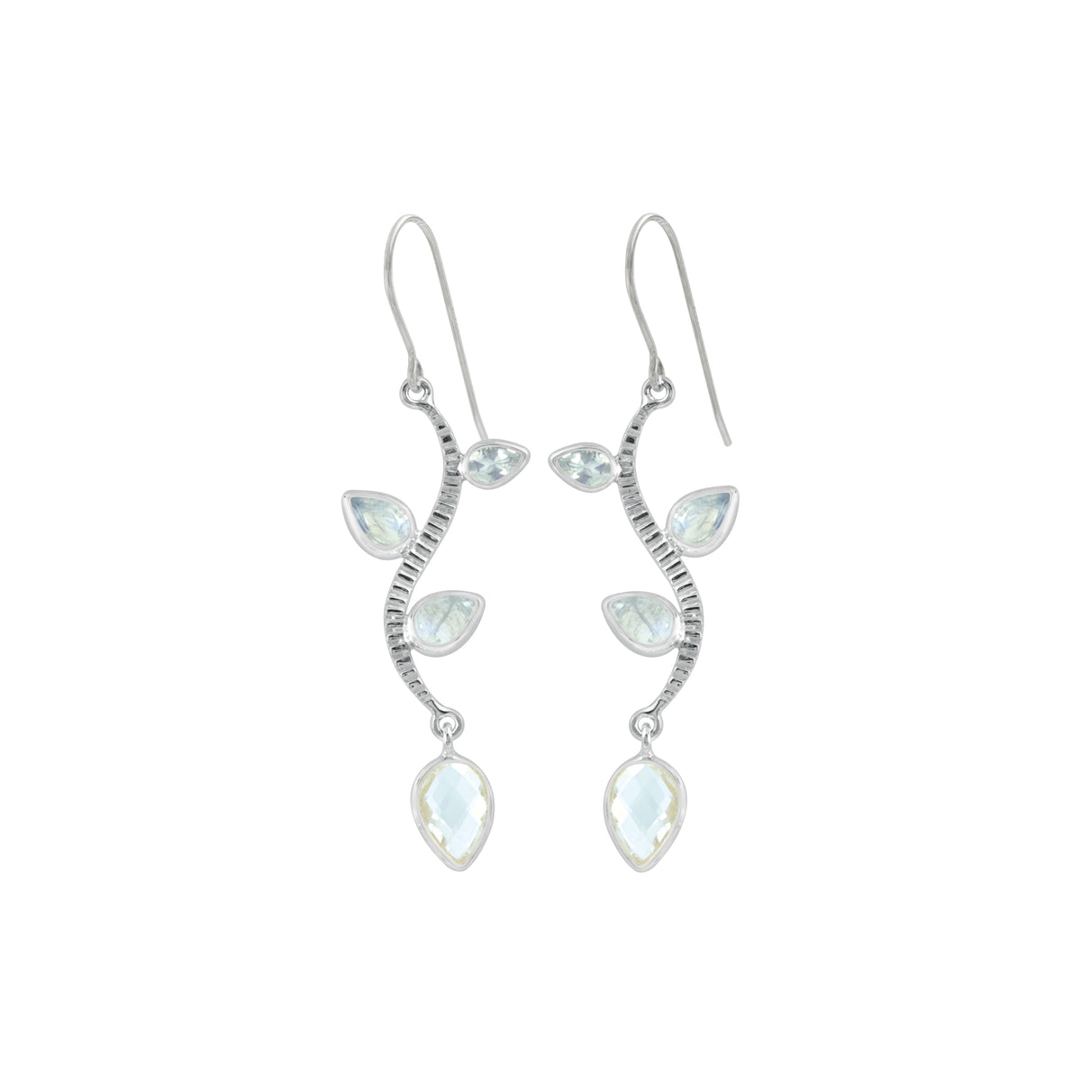 Sterling Silver Earring With 2 Blue Topaz Pear And Opal Free Form Drop