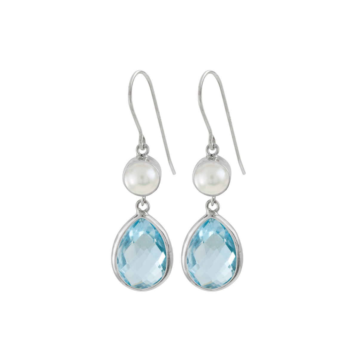 Exquisite Pearl and Blue Topaz Earrings