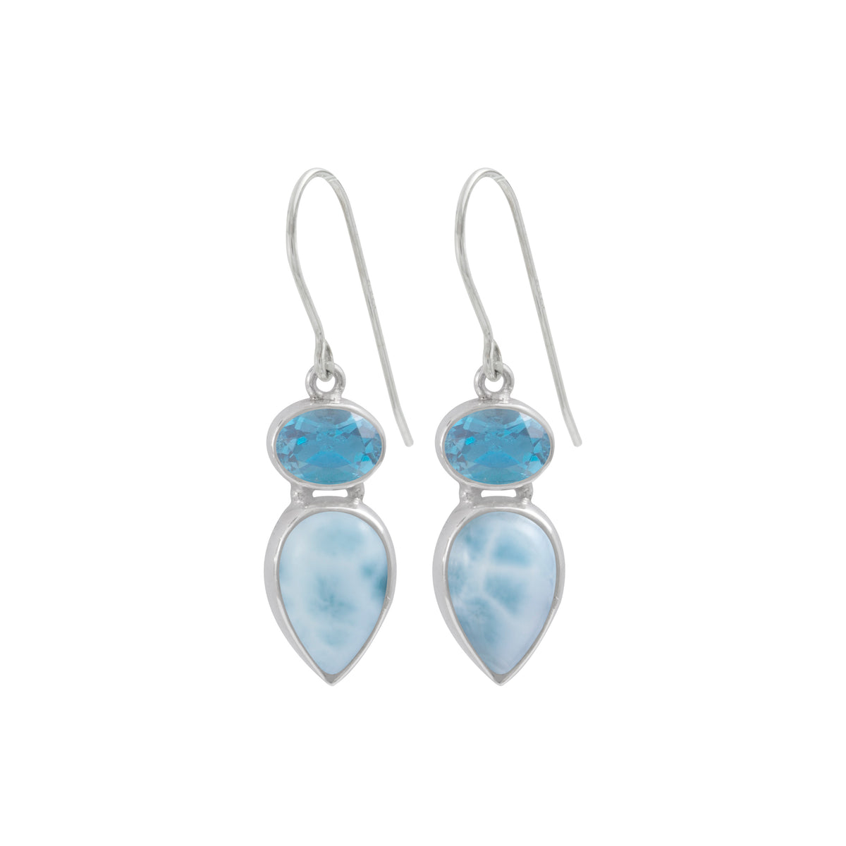 Sterling Silver Earring With LOndin Blue Oval Facet, Larimar Pear Drop