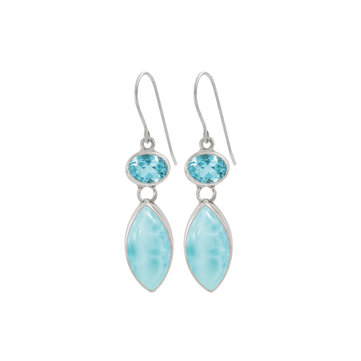 Sterling Silver Earring With Blue Topaz Oval Facet, Larimar Marquoise