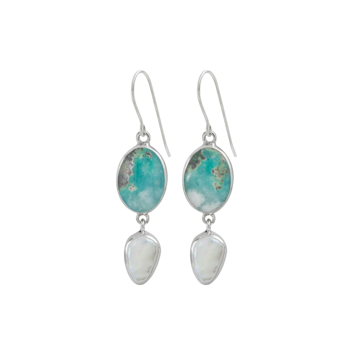 Sterling Silver Earring With Peruvian Opal, Pearl Drop