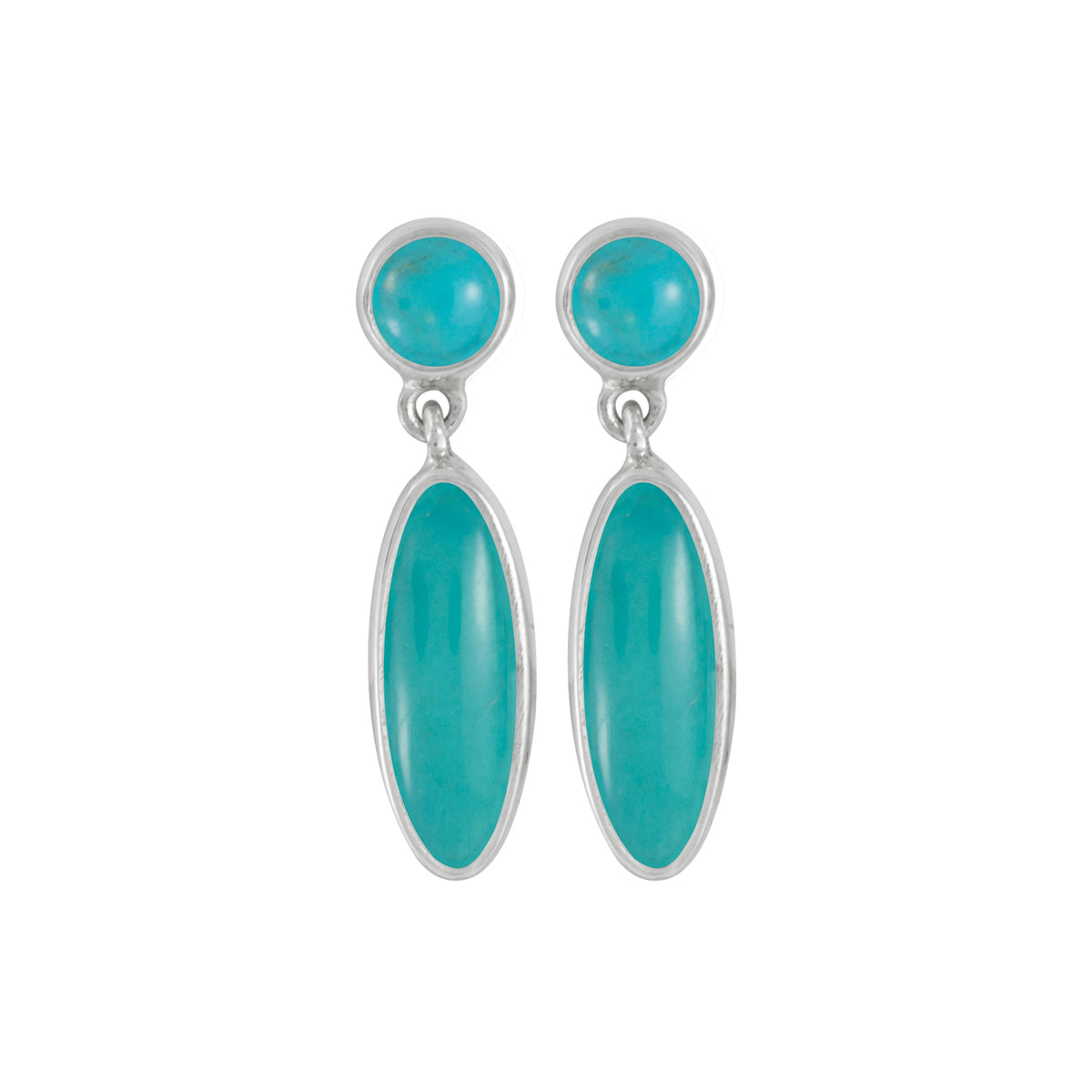Sterling Silver Earring With Turqouise Round And Oval Drop