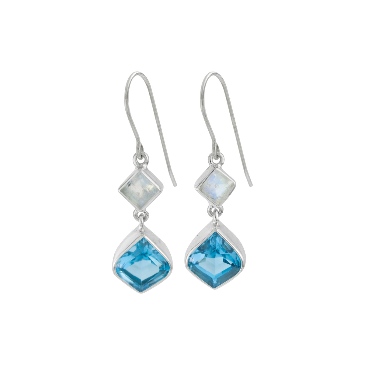 Elegant Gemstone Earrings with Rainbow moon Stone &amp; Blue Topaz