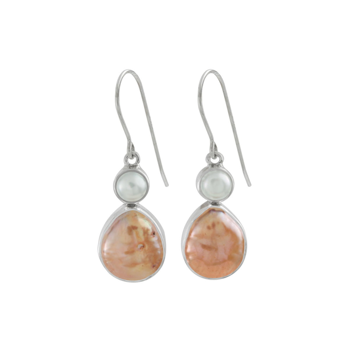 Sterling Silver Earring With Pearl Copper, Pearl White Buttom Round