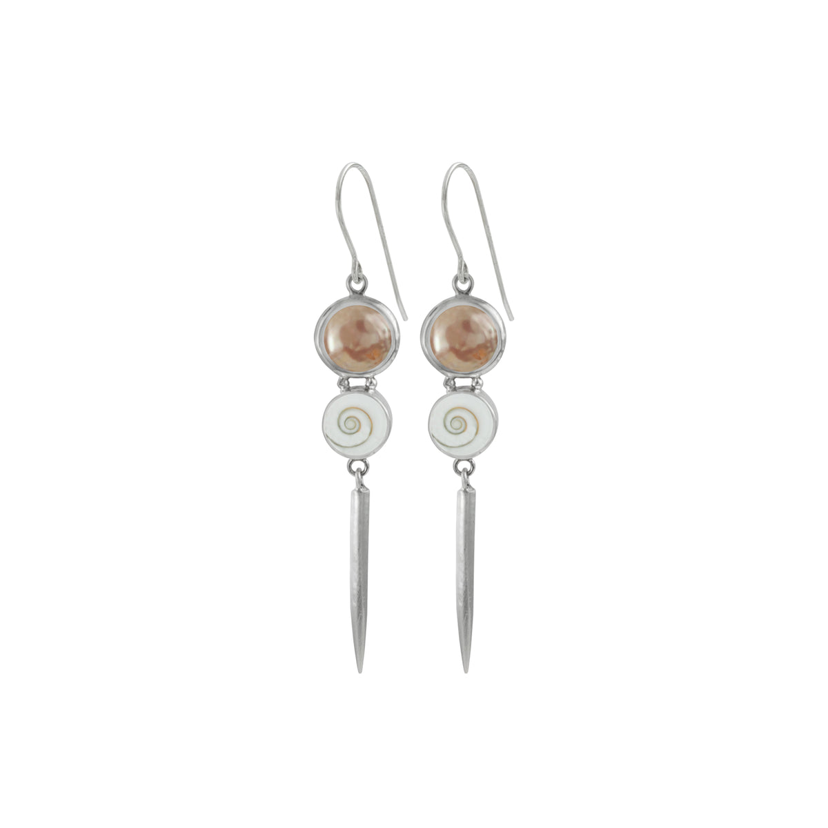 Sterling Silver Earring With Pearl And Shell Spiral Round