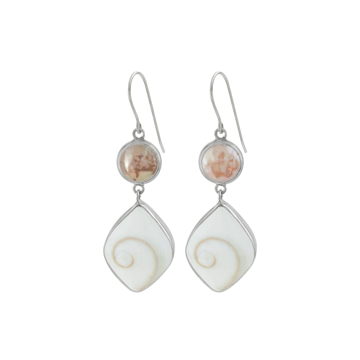Sterling Silver Earring With Pearl Coin Peach, Shell Spiral Kite