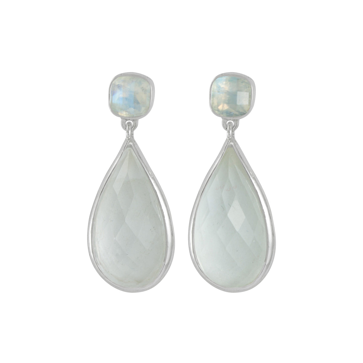 Sterling Silver Earring With Rainbowmoon Stone, Crystal Quartz Drop